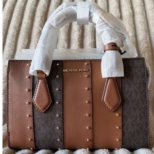Michael Kors Sheila Small Center Zip Satchel  Multi Brown Studded 35T5G6HS5B
